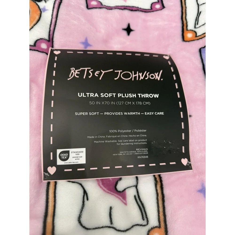 Betsey Johnson Halloween Pink Blanket Tarot Card Ghost Skull Pumpkin Plush NWT